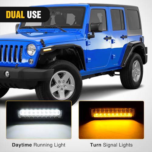 Image of Nilight JK Wide Flat Front & Rear Fender Flares Fit for 2007 - 2018 Jeep Wrangler JK 2Door (Not fit 4 Door) 4Pcs Off-Road Wheel Fenders Mud Guards w /LED Lights Turn Signal Lights DRL, heavy-duty steel