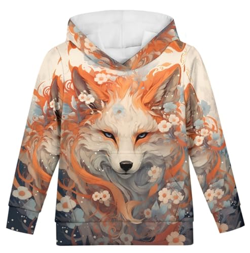 Boys Girls Fire Fox 3D Print Pullover Hoodies Kids Cool Animal Hooded Sweatshirt with Pocket