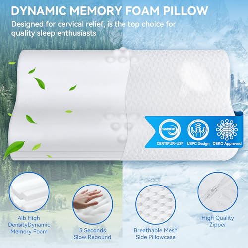 Cervical Pillow for Neck Pain Relief- Queen Size Cooling Pillow for Sleeping, Memory Foam Pillows for Neck Shoulder, Ergonomic Adjustable Contour Bed Pillow for Side, Back & Stomach Sleepers