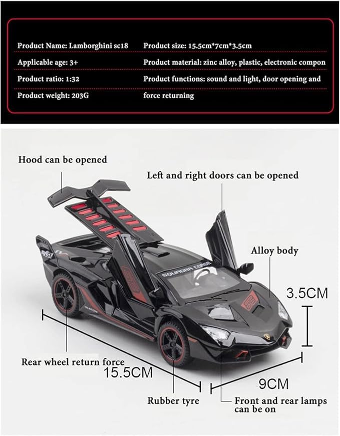 Image of Invite Enterprise 1:32 Lambroghini SC18 Alston Toy Car Metal Pull Back Diecast Car With Openable Door And Sound Light, Gifts Toys For Kids? Multicolor ?