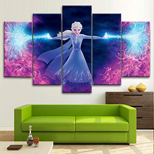 NDSJ 5 stuks canvas kunst aan de muur print decoratie Canvas Prints Schilderijen-Frozen Elsa Prinses Poster-HD Gedrukt… - Afbeelding 4