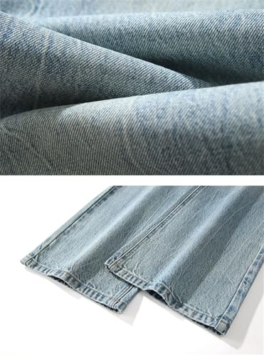 Men Flared Pants Boot Cut Loose Men's Trousers Streetwear Denim Light Blue Jeans3