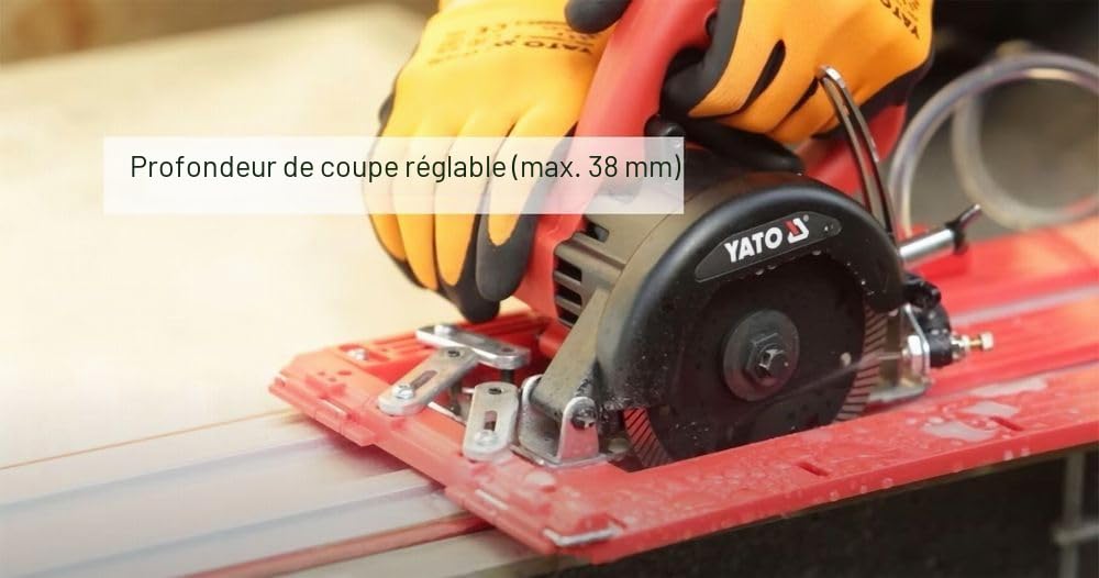 YATO Scie à tronçonner professionnelle humide et sec 1400 W avec disque diamant Ø 125 mm, 12000 tr/min, profondeur de coupe réglable max. 38 mm, débit