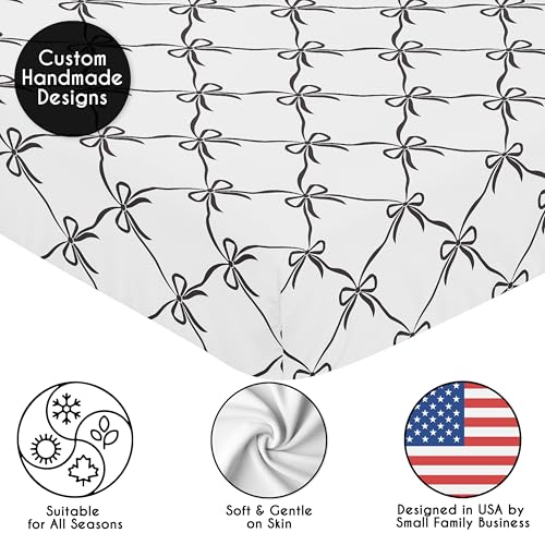 Image of Sweet Jojo Designs Fitted Baby Crib Sheets (Black Bows) for Girls, Infant Nursery, Toddler Room - Standard Size (Black and White Bow for the Shabby Chic, Ballet, Dancer, Ballerina Princess Collection)