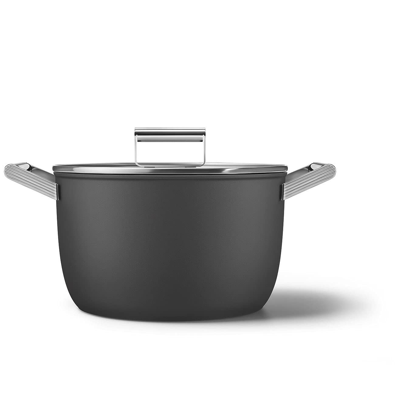 Smeg CKFC2611BLM Faitout 26cm + Couvercle Noir, Antiadhésif, Aluminium, Base Brevetée
