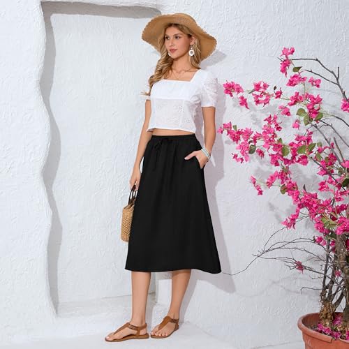 Image of Witsmile Women's Summer Pleated High Waisted Casual Flowy Skirt Pockets
