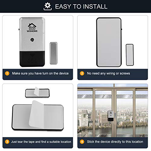 Door Window Alarms, WOHOME Wireless Burglar Alarm Home Security Magnetic Sensor with Loud 120DB/Batteries Included Anti-Theft for Home Office Hotel Suitable for Kids/Women/Elder
