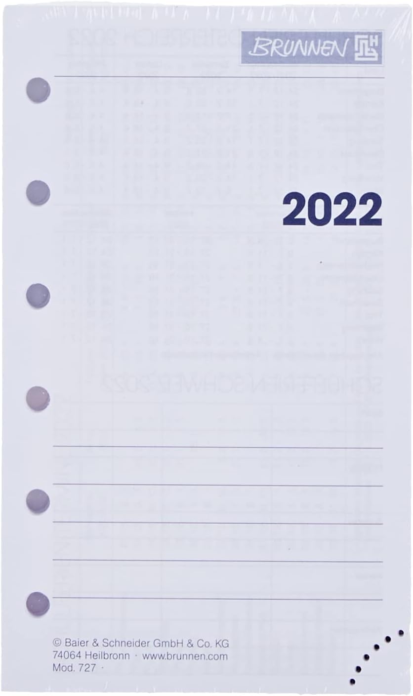 BRUNNEN 1072700002 weekly calendar schedule systems 2022, 2 pages = 1 week, sheet size 7.6 x 12.7 cm