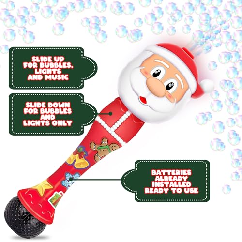 ArtCreativity Light Up Christmas Santa Bubble Wand for Kids, Xmas Gifts for Kids, 14" Bubble Blower with Light & Sound, Bubbles for Toddlers, Christmas Goodie Bag Stocking Stuffers for Toddlers