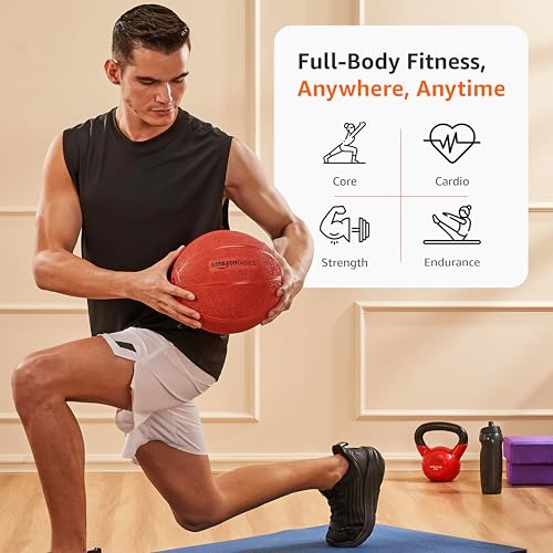 Image of Amazon Basics Rubber Medicine Ball | 3 Kg | for Strength Training, Core Workouts, Endurance Training | Non-Slip Surface | Red