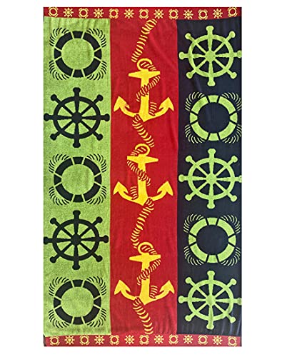 Espalma Oversized Luxury Laguna Nautical Stripe Beach Towel, Large 70“x 40” Soft Velour Absorbent Cotton Terry Reversible, Thick, Plush Jacquard Beach Towel, Nautical Stripe