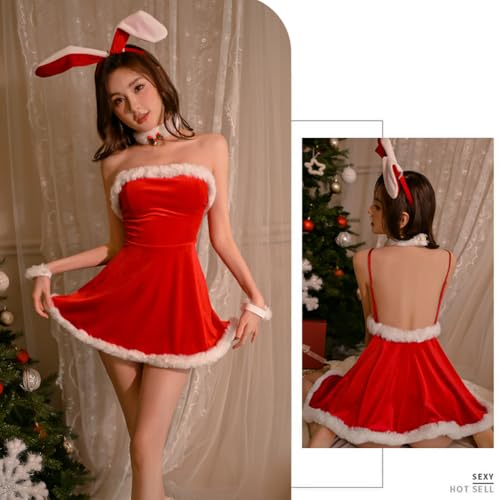 Oludkeph Costume de Père Noël en velours avec chapeau de lapin (rouge, taille unique) – vue 4