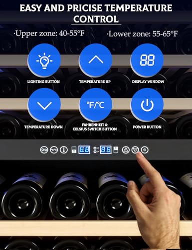 GarveeHome Wine Fridge, Compressor Wine Cooler Refrigerator, Beverage and Wine Refrigerator with Digital Touch Control, Double-Layer Glass Door, Freestanding or Built-In, 154 Bottles