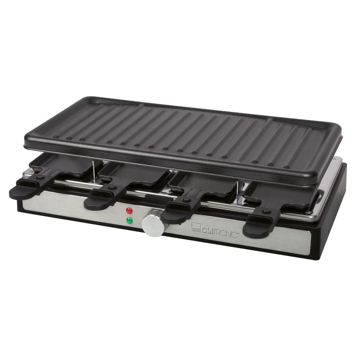 Clatronic® Raclette per 8 persone con piastra rimovibile | Raclette Grill con rivestimento antiaderente | incl. 8 padelle | Raclettes con alloggiamento Cool Touch | RG 3757