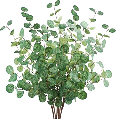 Agusbagli 6 Pcs Artificial Eucalyptus Leaves 28 Tall Faux Silver Dollar Eucalyptus Leaf Branches Greenery Stems Decorations for Home Wedding Party Centerpieces Floral Arrangements