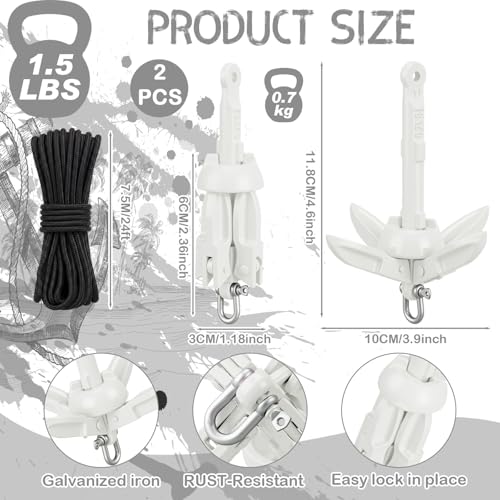 Image of Lounsweer 2 Pack 1.5 /3.5 lb Marine Kayak Anchor Kit Folding Grapnel Anchor Kit Boat Kayak Fishing Accessories for Small Boats Kayaks Canoe Paddle Boards
