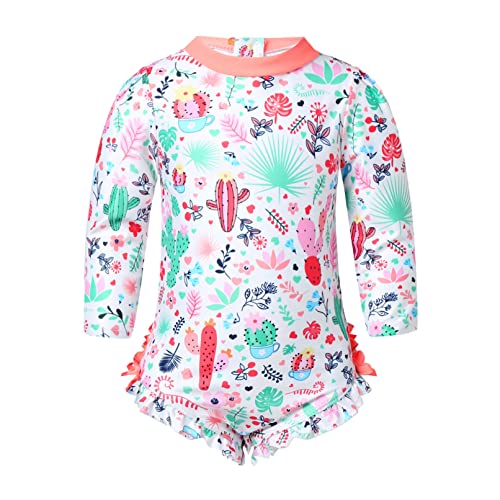 TiaoBug Bébé Fille Maillot de Bain 1 pièce Imprimé Floral Combinaison de Bain à Manche Longue Bodysuit de Natation Anti UV Barboteuse Monokini 0-24 Mois Orange A 18-24 Mois