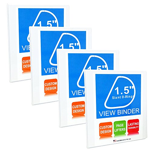 3 Ring Binder, Professional Slant D Ring Binder 1.5 Inch, Presentation Folder for Standard Pages 8.5 x 11 with Pockets, Crystal Clear View White Binder (4 Pack)