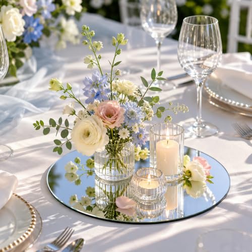 Image of 10 Pack Round Mirror Centerpieces for Tables, 8 inch Acrylic Circle Mirror Centerpieces Mirror Tray Candle Plate Centerpiece for Wedding Table Birthday Flowers Decorations Wall Decor (8inch)