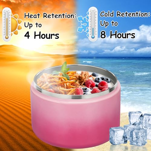 Image of Pawtong 12oz Insulated Vacuum Food Jar with Buckle Lid Wide Mouth Soup Thermo for Hot Food Kids Leakproof Stainless Steel Lunch Container (Gradient Pink, 12OZ)