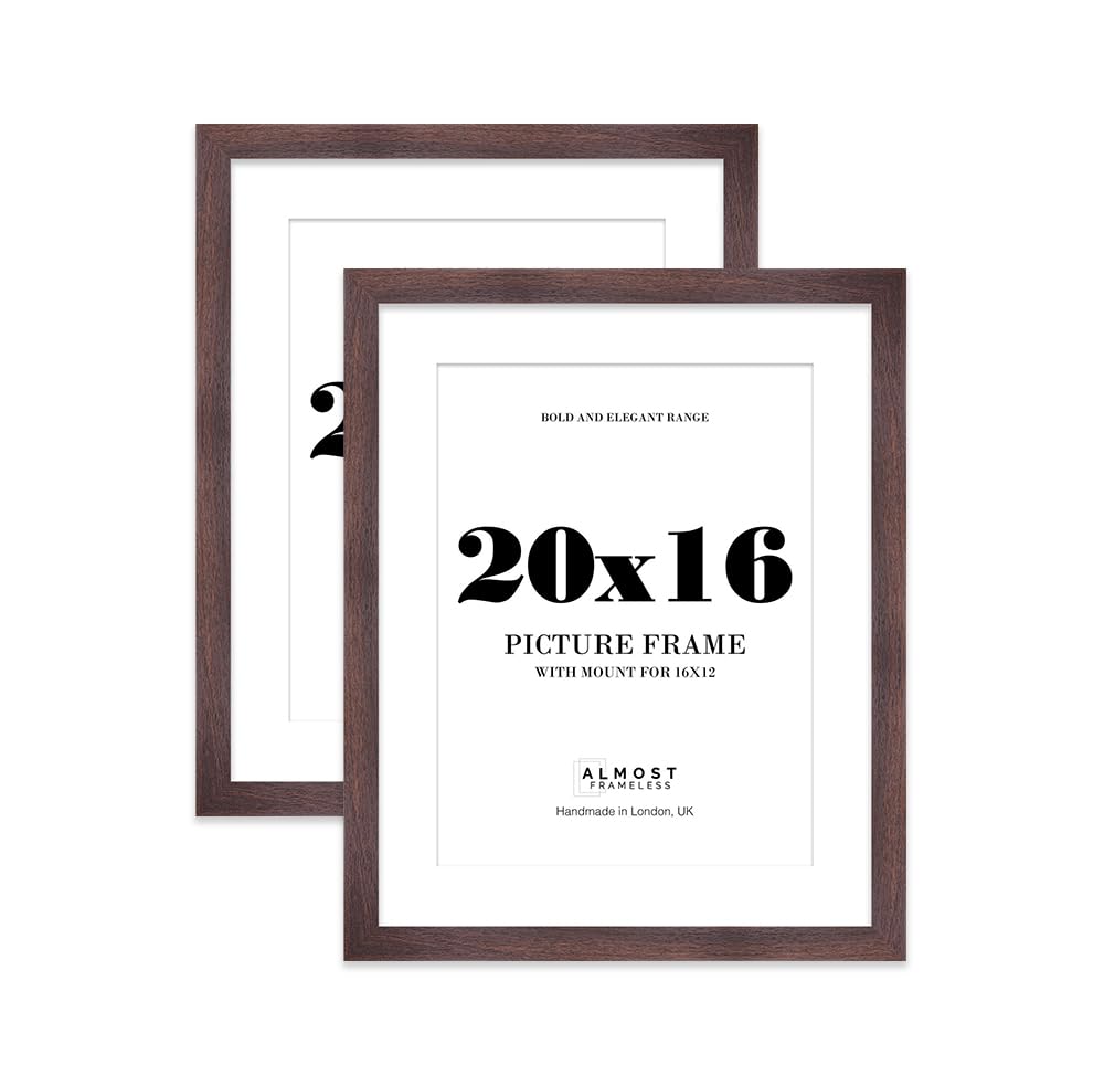 20x16 Walnut Frame With Mount for 16x12 Pictures 28mm Edge Portrait and Landscape Display with Wall Hooks, 2 Pack