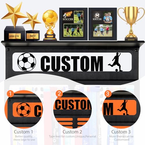 Image of Personalized Medal Holder with Name Display Rack for Awards Ribbons - Metal Custom Sports Race Plaques Hanger for Wall Mount Hold Up 63 Medal Hanger Display for Athlete Boy Girl Kid