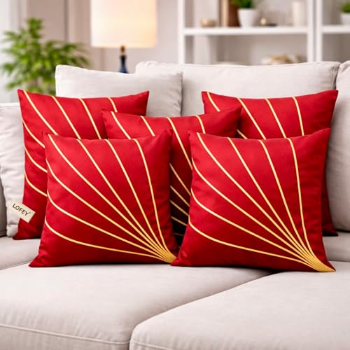 Image of LOFEY Dupion Silk Cushion Cover, 16 x 16 Inch (40 x 40 cm), Decorative Sofa Pillow Cover, Zipper Closure (2, Red)