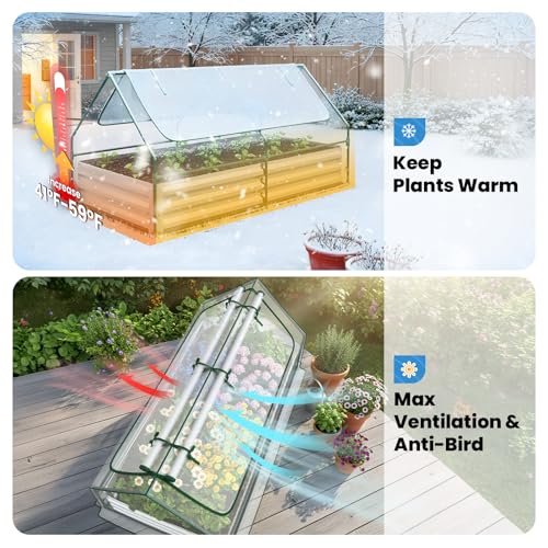 Image of Quictent Raised Garden Bed with Cover Outdoor Galvanized Metal Planter Box Kit, w / 2 Large Screen Windows Mini Greenhouse 20pcs T Tags 1 Pair of Gloves Included for Growing Vegetables 6x3x1ft (Clear)