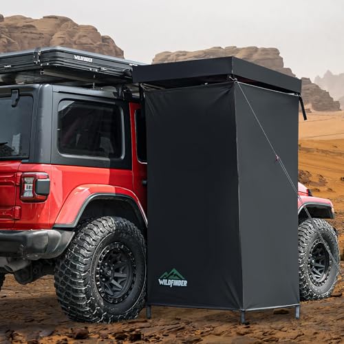 Wildfinder Vehicle Side Shower Awning with Roof 3.3ft x 3.3ft Portable Shower Tent Car Side Outdoor Shower Enclosure Built-in LED Light for Night Camping Privacy Shelter Bathroom