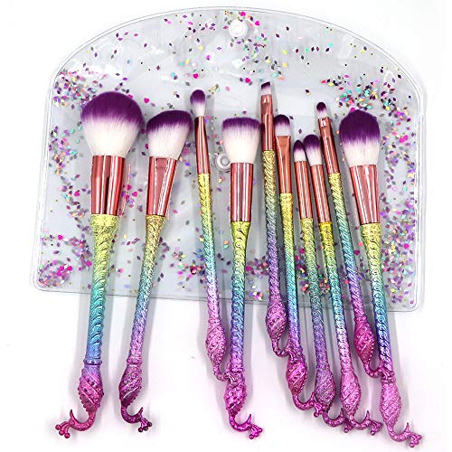 [10Pack] Makeup Brushes Set Cosmetics Tools Kit Peacock Style - Premium Professional Beauty Face Eye Shadow Concealer Blending Brush - Gradient Fantasy Handles For Gift (Pink)