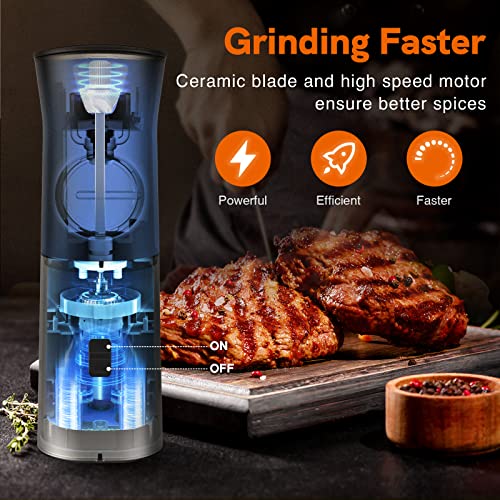 Gravity Electric Salt And Pepper Grinder Set - Usb Rechargeable，Automatic Salt Pepper Mill With 5 Adjustable Coarseness, Ceramic Grinder With Bottom Cap, White Led Lights #TOP4