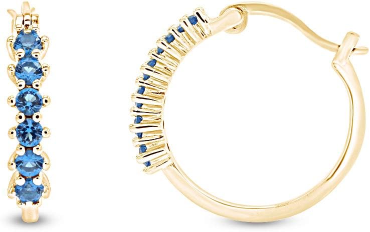 14k Gold Plated 925 Sterling Silver Simulated London Blue Topaz Hoop Earrings Jewelry Gift for womens - Image 2