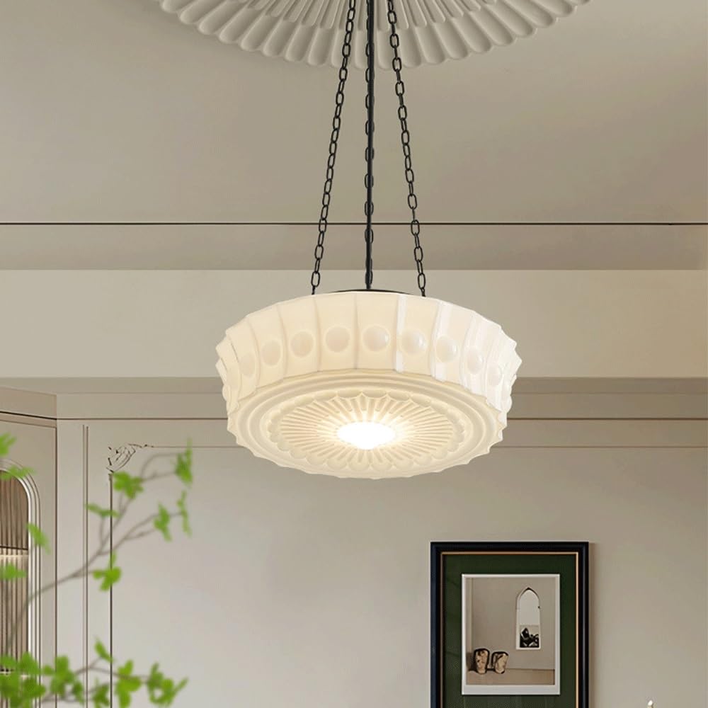 KXEcoLife 35cm Extra Large Schoolhouse Milk Glass Pendant Light Mid Century Modern Hanging Lamp Vintage Nordic Coastal Chandelier for Kitchen Island Dining Room Bedroom Cafe B