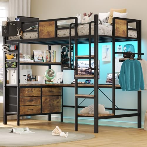 BYSAUD Loft Bed with Desk, Bunk Bed with Desk,Twin Loft...