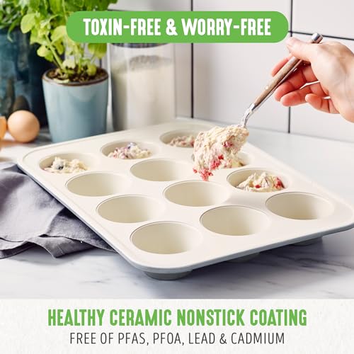 GreenLife Bakeware Healthy Ceramic Nonstick, 12 Cup Muffin and Cupcake Baking Pan, PFAS-Free, Gray - Image 3