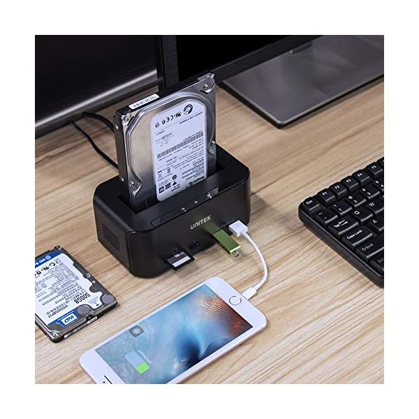 Unitek USB 3.0 zu SATA Externe Festplatten Docking Station mit 2-Port-Hub und Kartenleser für 2,5/3,5-Zoll-HDD SSD SATA… – Bild 4