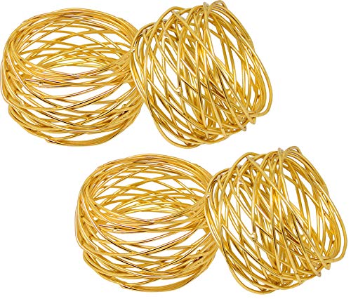 Image of SKAVIJ Handmade Twisted Wire Mesh Napkin Rings Holders Decor Dinner Party Wedding Thanksgiving Christmas Gathering (Gold 4pcs)