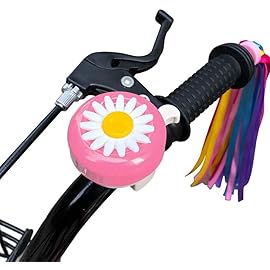 kortes 1 Pack Kids Bike Bell and 2 Pack Kids Bike Streamers for Children\'s Bike Accessories (Pink, Red,& Blue) (Pink & White)
