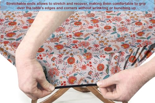 Image of The Furnishing Tree Elastic Cotton Round Dining Table Cover 40x40 in Inches Floral Multicolor on offwhite Base