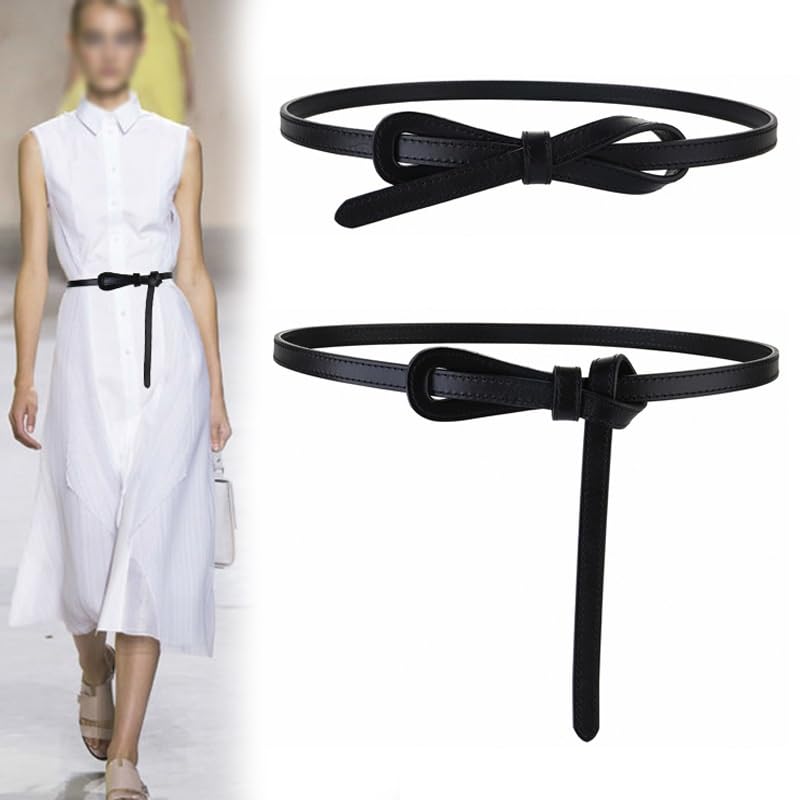Belt for Women's Decoration Suit with Dress Waist Tied Knotted Cowhide Belt for Women's Thin(D)4