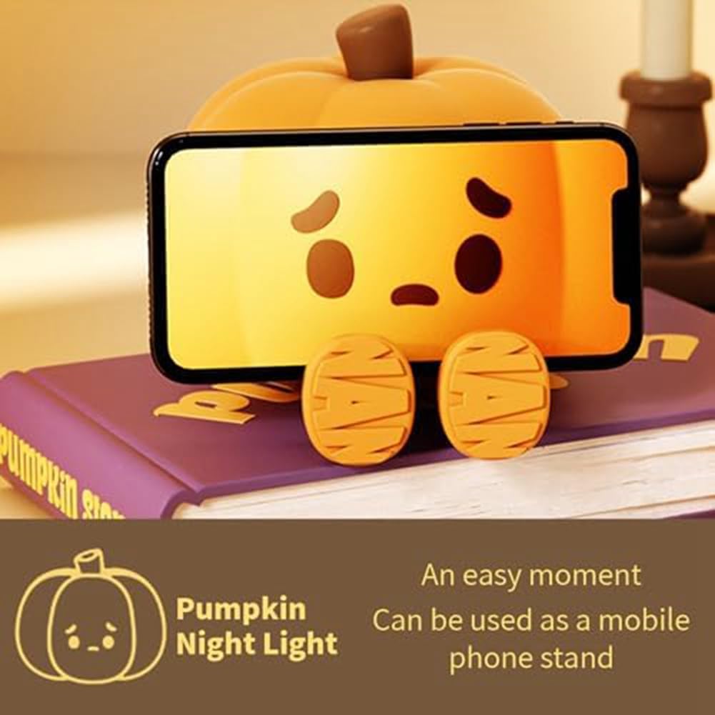 Tebbomp Night Light, Cute Pumpkin Touch Sensor Lamp, LED Rechargeable, Orange, Silicone, Plastic, Easy Install, Auto Shut-off Timer - Image 2