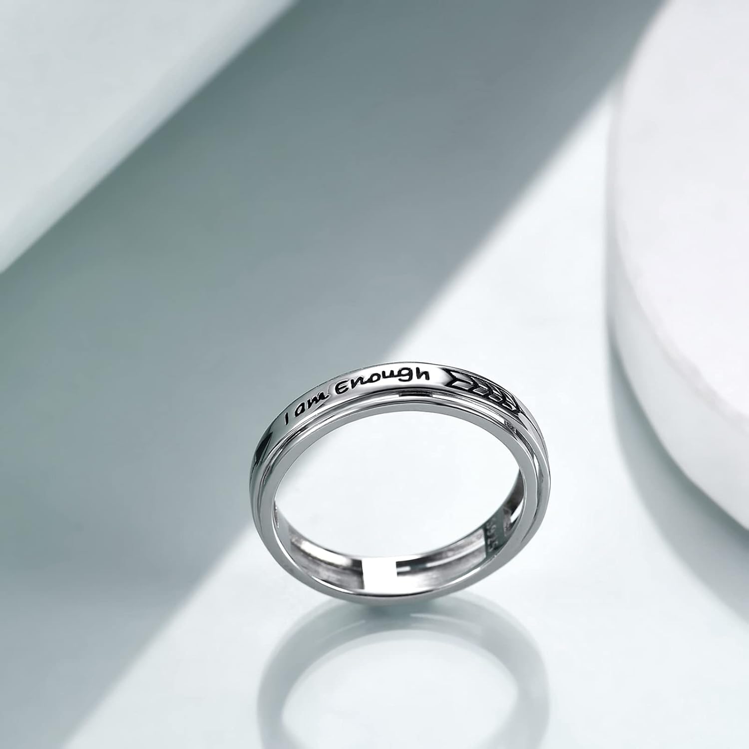 ONEFINITY Anxiety Ring Sterling Silver Fidget Ring for Anxiety i Am Enough Inspirational Spinner Ring Stress Relief Rings for Women Mens