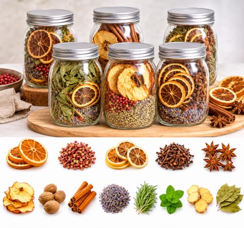 Simmer Pot Potpourri, Simmer Pot Mix with Mason Jars, Intention Simmer Pot Blends, Stovetop Simmering Potpourri with Natural Ingredients for Hostess Gifts, Meditation & Ritual Spaces