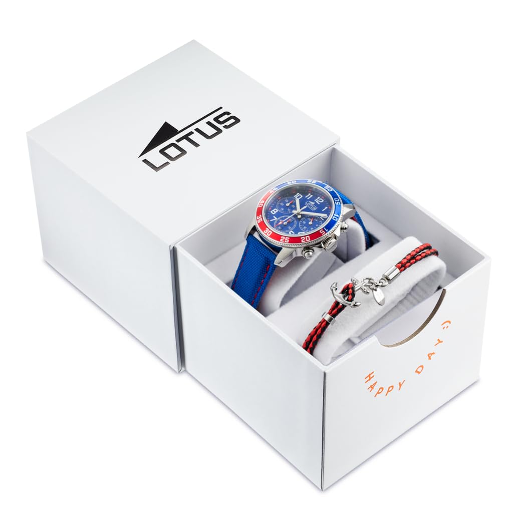 LOTUS Montre Garçon Analogique en Acier Inoxydable et Cuir Bleu