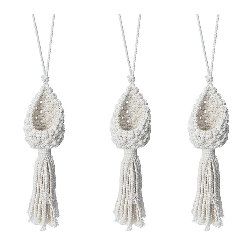 Hndhbfgrt 3X Boho Macrame Air Plant Hanger Tillandsia Hanging Basket Rope Holder Flower Home Decor (13CM)