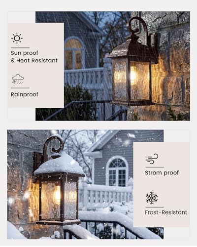 Image of FEMILA 21 inch Outdoor Wall Light Fixtures, Rust-Proof Waterproof Outdoor Wall Lamp, Ideal for Porch, Patio, Entryway, Garage, with Water Ripple Glass, 4FD54B2 ORB-WP
