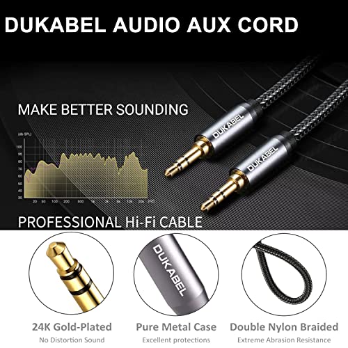 DUKABEL Top Series 3.5mm AUX Cable Lossless Audio Gold-Plated Auxiliary Audio Cable Nylon Braided Male to Male Stereo Audio Cord Car Headphones Phones Speakers Home Stereos (4 Feet (1.2 Meters))