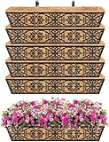 Karlliu Paquete de 6 cajas de ventana de 30 pulgadas con soportes ajustables y forros de coco, jardineras colgantes para balcón para