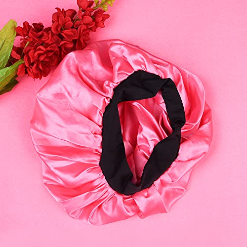 Image of Satin Silk Premium Sleeping caps, Comfortable & Soft Double layered Streachable Hair Bonnets for All Head Sizes & Hair Type, Night Care Routine - Pack of 1 Pcs - Pink