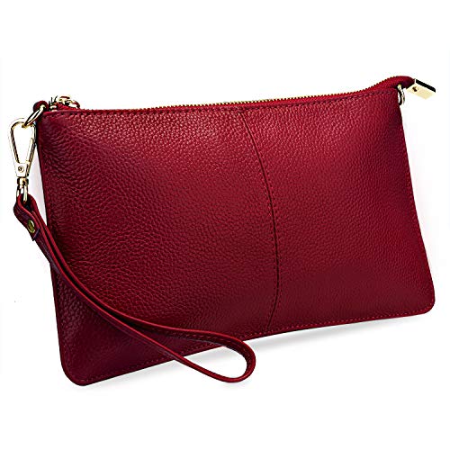 Image of YALUXE Genuine Leather Wristlet Handbags Purses Cell Phone Pocket Clutch Wallet Crossbody Bags for Women